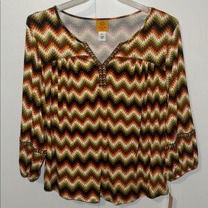 Ruby Rd Boho Chevron Print Top Women’s LP Large Petite